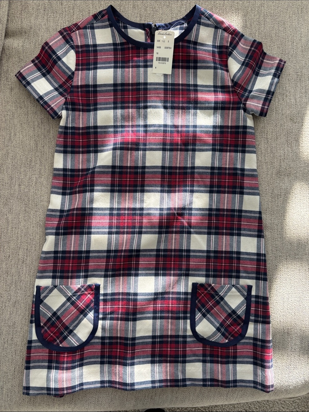Brooks Brothers Girls Plaid Shift Dress - Navy, Red, White